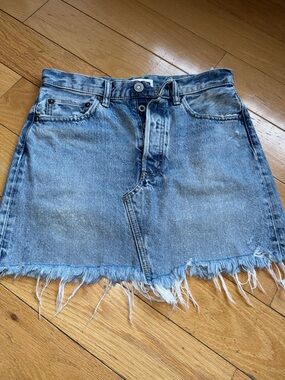 Moussy Washed Blue Distressed Denim Mini Skirt